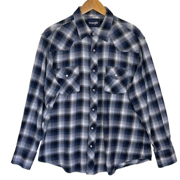 Wrangler Other - WRANGLER Men’s Western Snap front Blue Plaid Flannel Shirt XL
